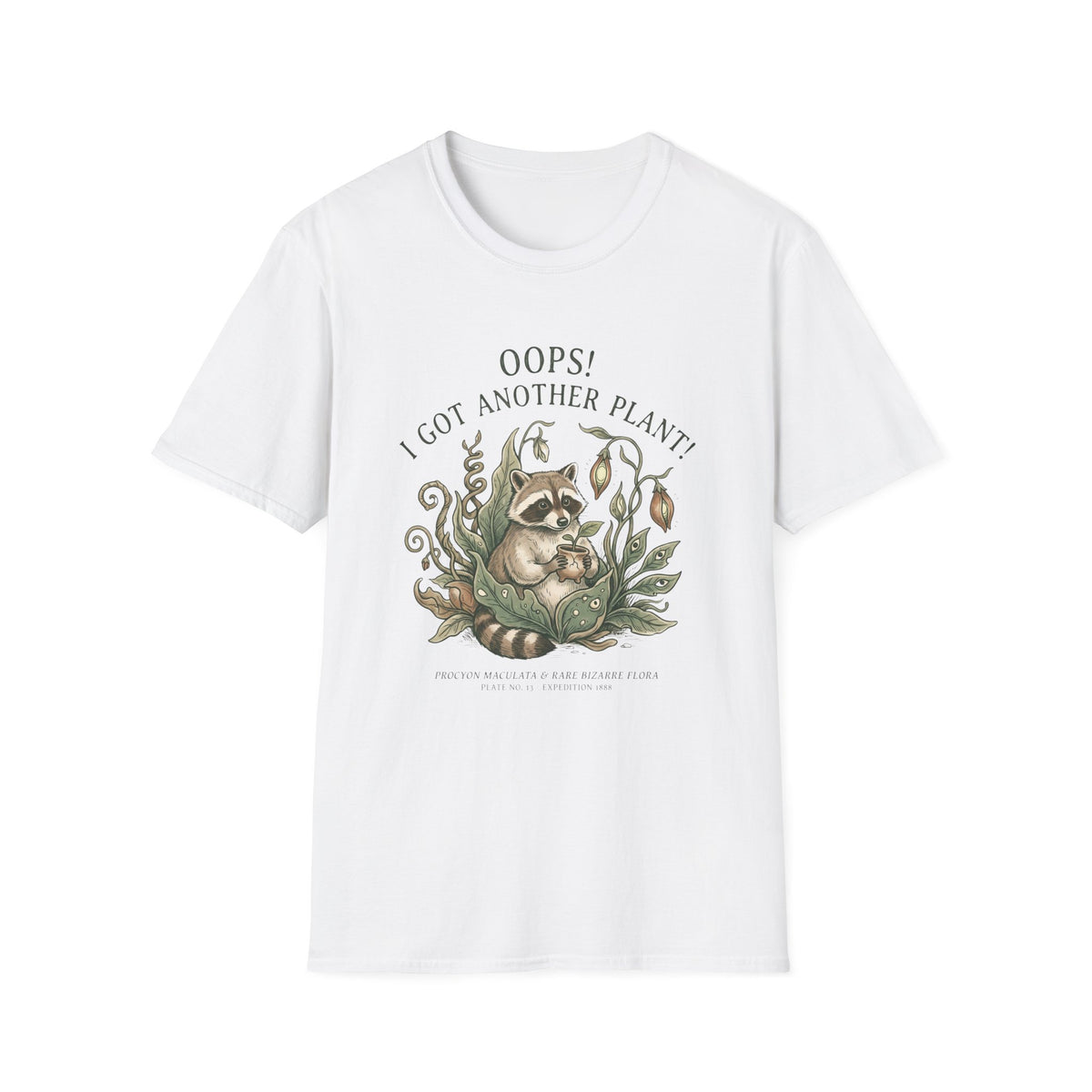 “Oops! I Got Another Plant” Raccoon Botanical Tee