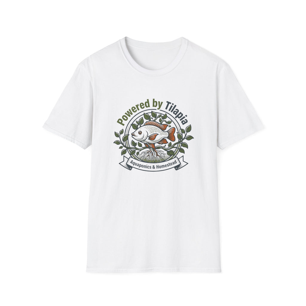 "Powered by Tilapia" Aquaponics T-Shirt