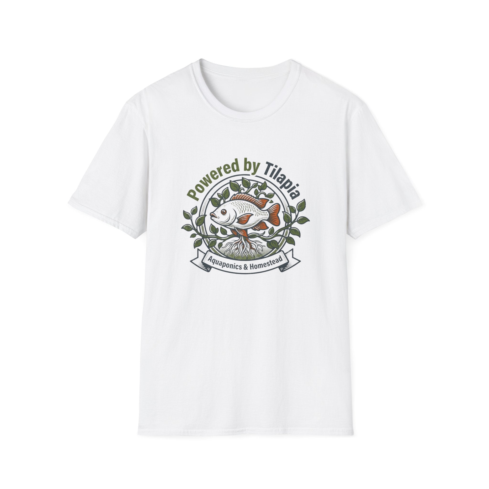 "Powered by Tilapia" Aquaponics T-Shirt